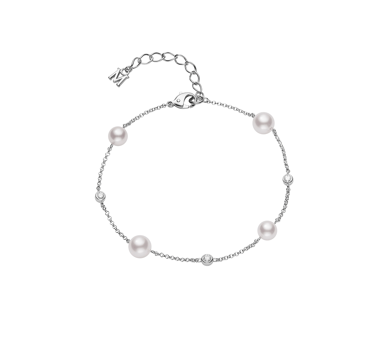 Mikimoto 6.5mm Akoya Cultured Pearl and Diamond Station Bracelet